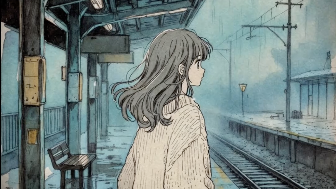 Station, Light Rain, and a Japanese Piano Left in Place